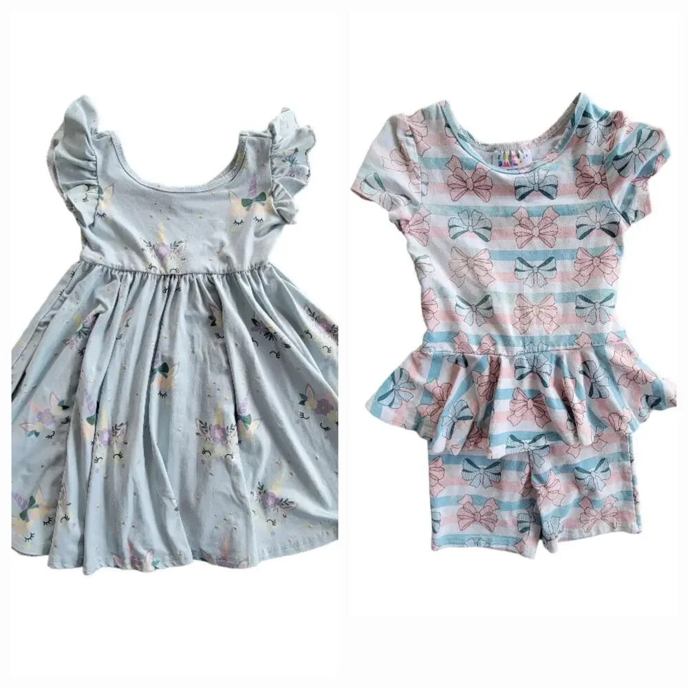 DotDot Smile Unicorn Ruffle Swing Dress Bow Skirted Romper 2PC Bundle‎ Size 3/4